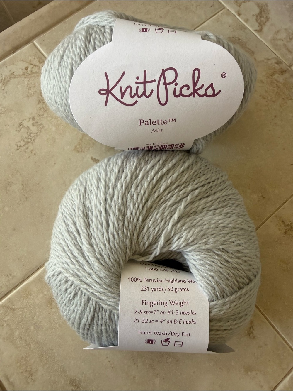 Knit Picks Palette Fingering Yarn in Mist - Soft Light Gray 2 Balls
